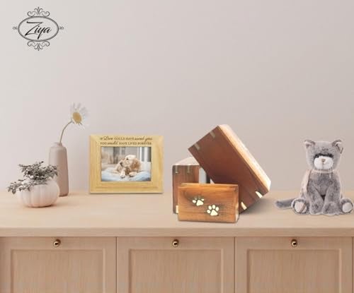 ZIYA Wooden Small Cremation Pet Urn for Dog and Cat Ashes Box | Handmade Wood Memorial Pet Urn | Brass Paws Inlaid | Pet Memorial | Funeral Urns for Pet Ashes | Mini Keepsake | up to 12 Pounds - Image 3