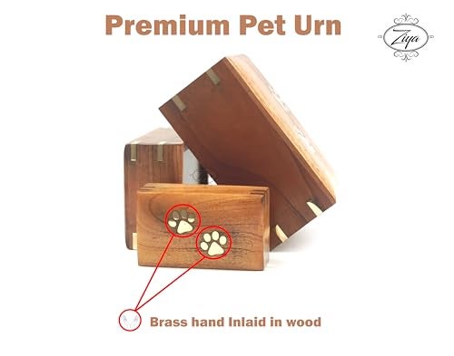 ZIYA Wooden Small Cremation Pet Urn for Dog and Cat Ashes Box | Handmade Wood Memorial Pet Urn | Brass Paws Inlaid | Pet Memorial | Funeral Urns for Pet Ashes | Mini Keepsake | up to 12 Pounds - Image 4