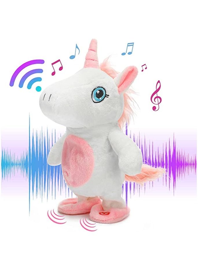 SYOSI Talking Singing Plush Toys, Unicorn 10 Inch Walking Singing Unicorn Repeats What You Say, Interactive Stuffed Animal Gifts for Kids, Interactive Unicorn Gifts for Birthday Children's Day - Image 1
