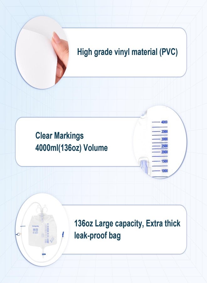 Atsuhut Urinary Drainage Bags 4000mL, 3-Pack Professional Catheter Bags with Unique Anti-Reflux Drip Chamber, Thickened Drainage Tube, Adjustable Clips & Hanging Hook for Home and Hospital Use - Image 4