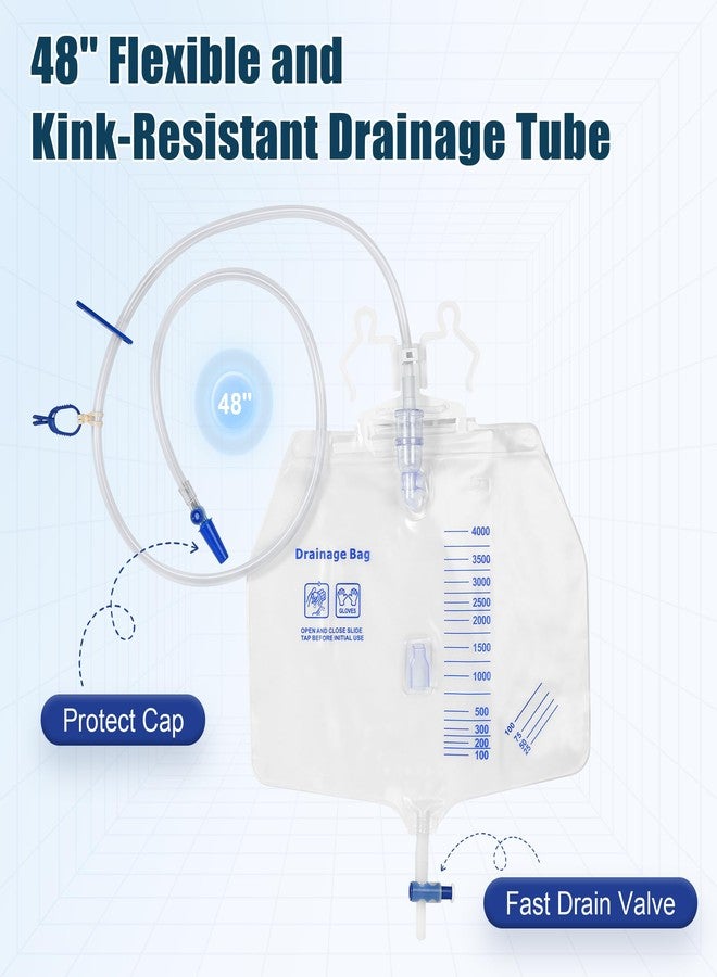 Atsuhut Urinary Drainage Bags 4000mL, 3-Pack Professional Catheter Bags with Unique Anti-Reflux Drip Chamber, Thickened Drainage Tube, Adjustable Clips & Hanging Hook for Home and Hospital Use - Image 2