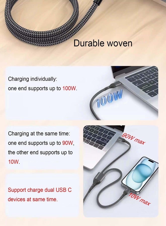 Grtoeud 4FT 2 in 1 100W USB C to Dual Type c Fast Charging Cable,iPhone 15 USB C to Double Type c Cable for MacBook Pro/Air,iPad Pro/Air,iPhone 15 Plus/15 Pro Max,Samsung Galaxy S24/S23/S22/S21,Moto,Switch - Image 3