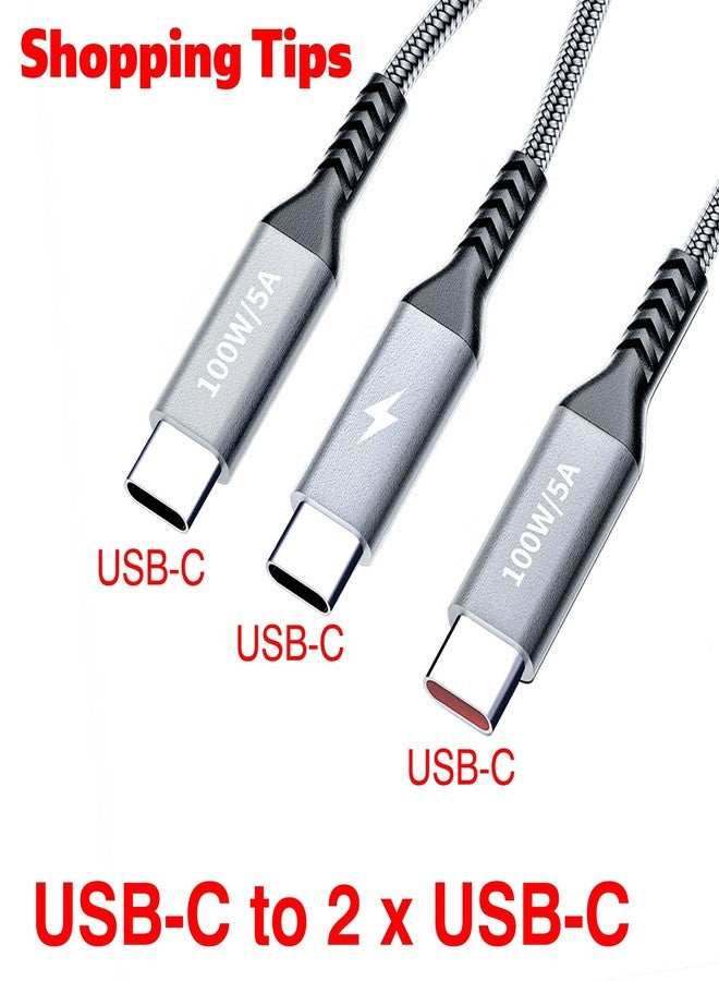 Grtoeud 4FT 2 in 1 100W USB C to Dual Type c Fast Charging Cable,iPhone 15 USB C to Double Type c Cable for MacBook Pro/Air,iPad Pro/Air,iPhone 15 Plus/15 Pro Max,Samsung Galaxy S24/S23/S22/S21,Moto,Switch - Image 2