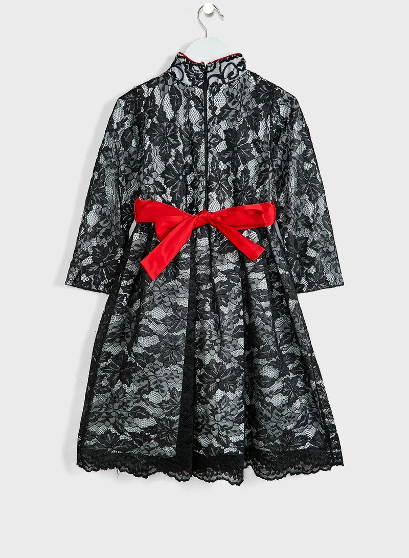 Little Golden Apple Little Lace Belted Dress