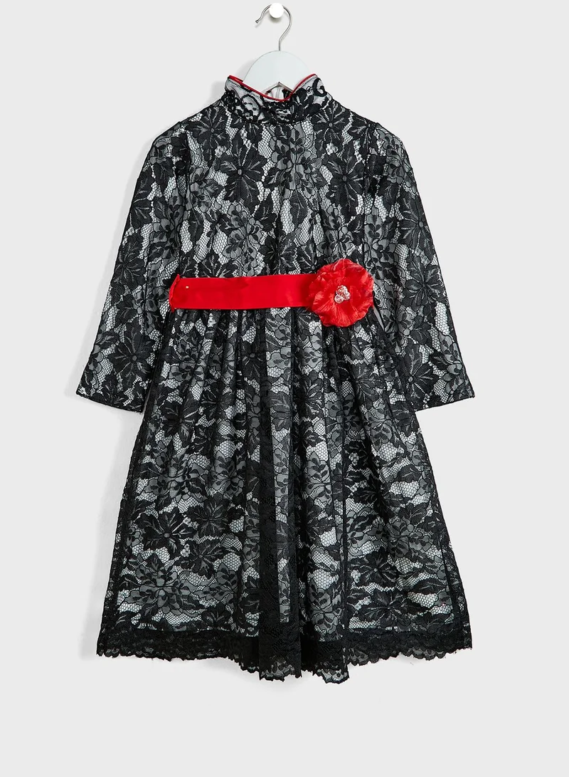 Little Golden Apple Little Lace Belted Dress