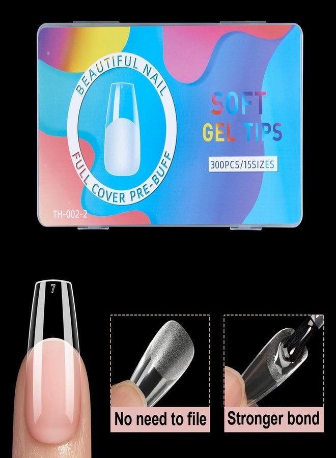 BlueZOO Gel Medium Coffin Etch X Nail Tips, 300Pcs 15 Sizes Acrylic Pre-Shaped Full Cover Clear False Nail Tip, Half Matte Press On Nails for Extension Nail Manicure Home DIY Salon Fake Nails with Box - Image 5