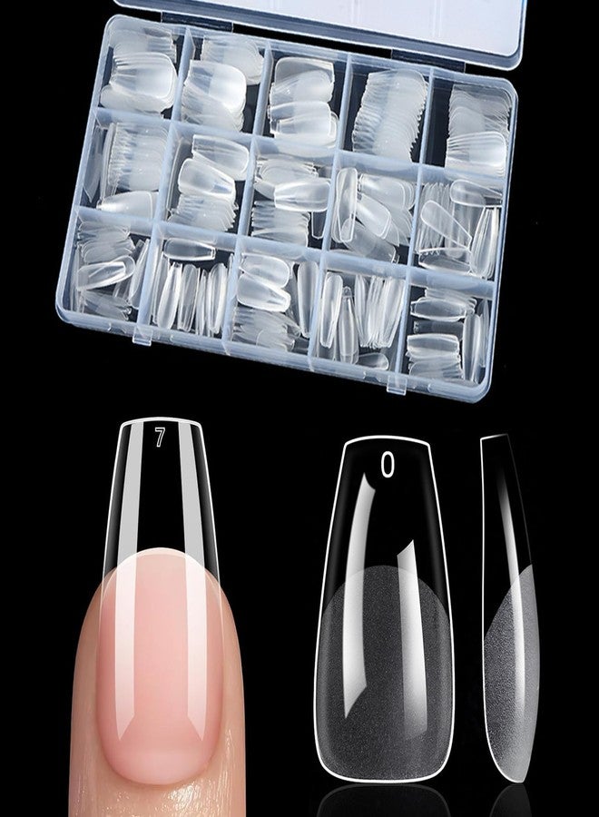 BlueZOO Gel Medium Coffin Etch X Nail Tips, 300Pcs 15 Sizes Acrylic Pre-Shaped Full Cover Clear False Nail Tip, Half Matte Press On Nails for Extension Nail Manicure Home DIY Salon Fake Nails with Box - Image 1