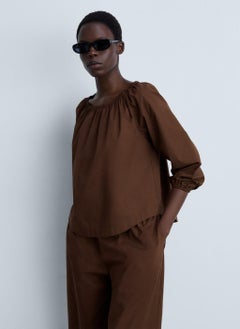 MANGO Cotton Blouse With Gathered Neck  - Image 1