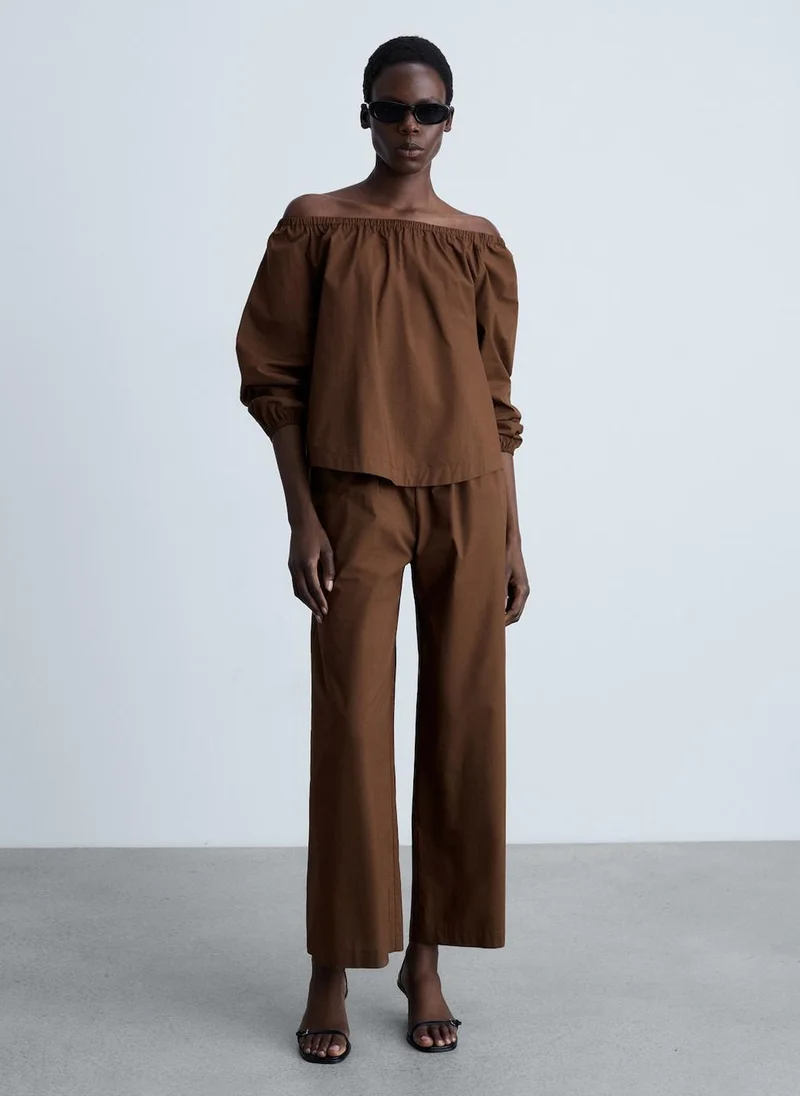 MANGO Cotton Blouse With Gathered Neck