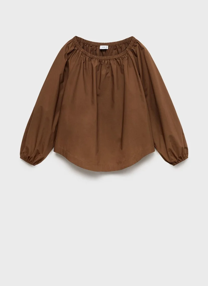 MANGO Cotton Blouse With Gathered Neck