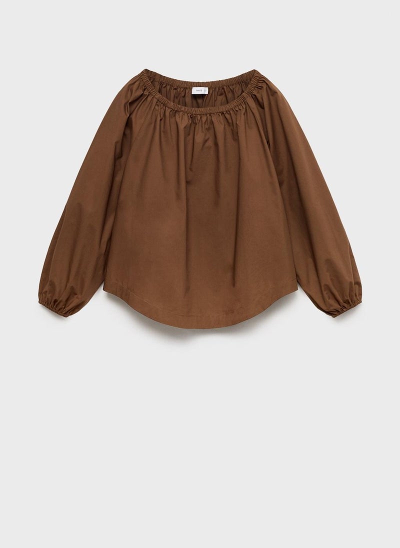 MANGO Cotton Blouse With Gathered Neck  - Image 4