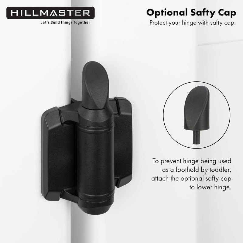 HILLMASTER Heavy Duty Self Closing Gate Hinges with Safety Cap,Pool Gate Hinges with Alignment Legs No Rust and Adjustable Fence Hinges Kit for Outdoor Metal Gate,Vinyl Gates,Wood Gate,Black,2 Count - Image 3