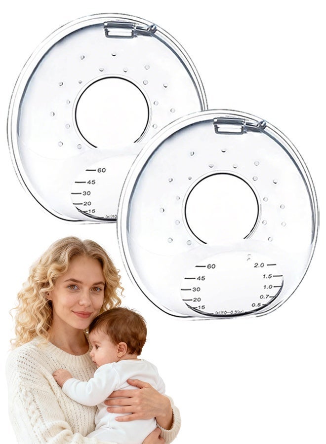 2PCS 2 in 1 Breast Milk Collector Shells, 60ML/2OZ High Capacity Leak-Proof BPA-Free Nursing Cup All-Day Comfort for Breastfeeding Moms - Image 1