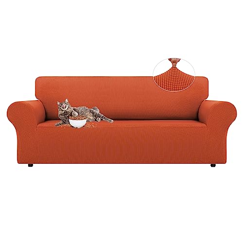 LURKA Stretch Sofa Slipcovers 1 Piece Couch Covers for 3 Cushion Couch Sofa Furniture Protector Full Sofa Covers with Elastic Bottom for Kids and Dog Large Pumpkin