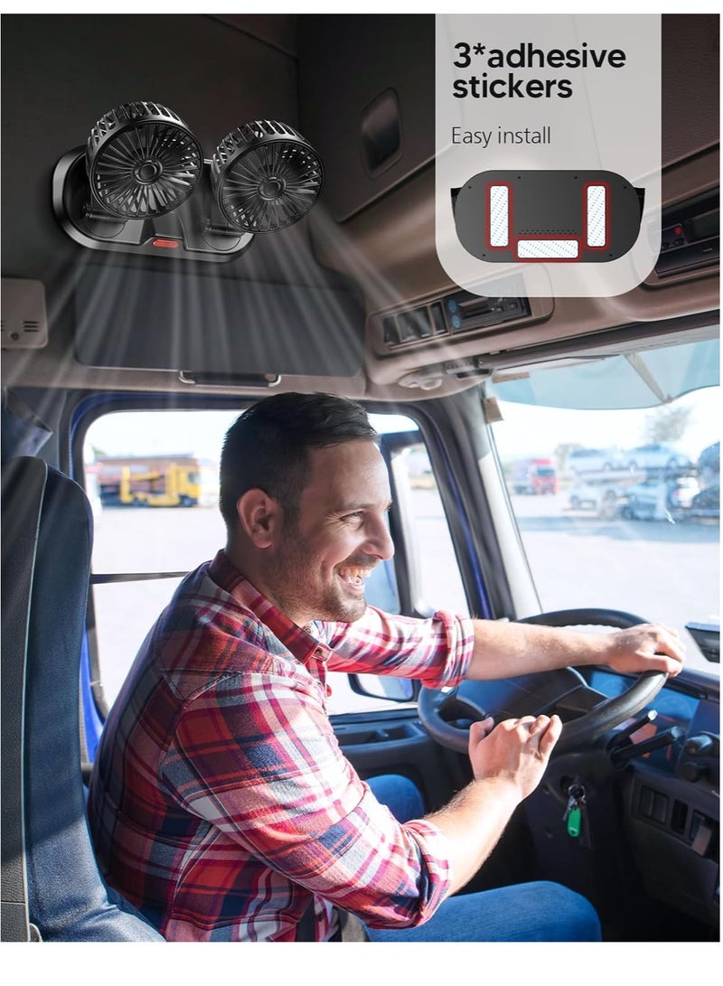 Verci Car Fan - Dual Head Fan for Car, Portable Vehicle Cooling Fan - Brushless Motor- 3 Speeds, 360° Rotation, for Car Dashboard, SUV/RV/Truck/Sedan/Cruise/Office (USB)  - Image 4