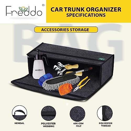 FREDDO Car Trunk Organizer | Foldable Car Boot Storage Organizer for Tools, Accessories & Groceries | Heavy Duty, Multi-Compartment | SUV & Hatchback Compatible | Standard - Black - Image 3