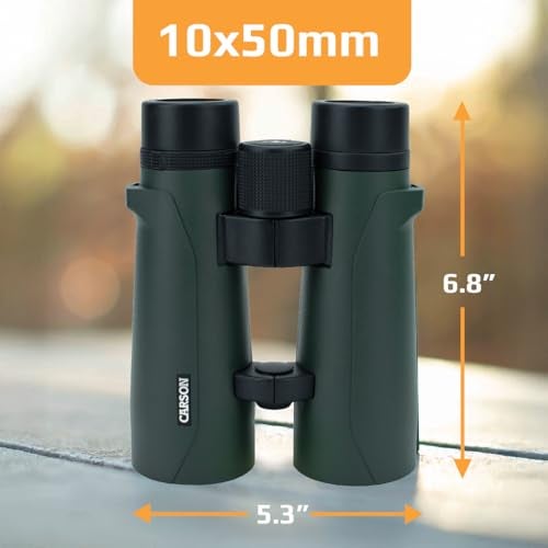 Carson مناظير كارسن RD Series 10x50mm ذات الجسر المفتوح مقاومة للماء عالية الدقة بحجم كامل، أخضر، XX-Large - Image 2