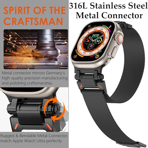 WINGLE Milanese Loop for Apple Watch Band Ultra 3/2/1 Band 49mm Series 11 10 46mm 45mm 44mm 42mm SE 3/2/1 9 8 7 6 5 4 3 Men, Magnetic Mesh Stainless Steel Metal Connector iWatch Strap, Black - Image 2