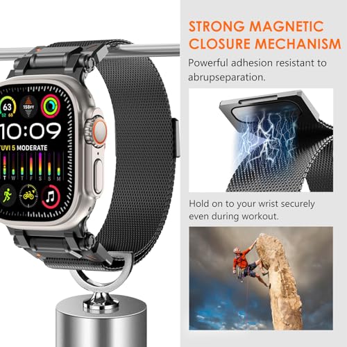 WINGLE Milanese Loop for Apple Watch Band Ultra 3/2/1 Band 49mm Series 11 10 46mm 45mm 44mm 42mm SE 3/2/1 9 8 7 6 5 4 3 Men, Magnetic Mesh Stainless Steel Metal Connector iWatch Strap, Black - Image 3