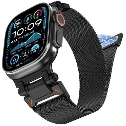WINGLE Milanese Loop for Apple Watch Band Ultra 3/2/1 Band 49mm Series 11 10 46mm 45mm 44mm 42mm SE 3/2/1 9 8 7 6 5 4 3 Men, Magnetic Mesh Stainless Steel Metal Connector iWatch Strap, Black - Image 1