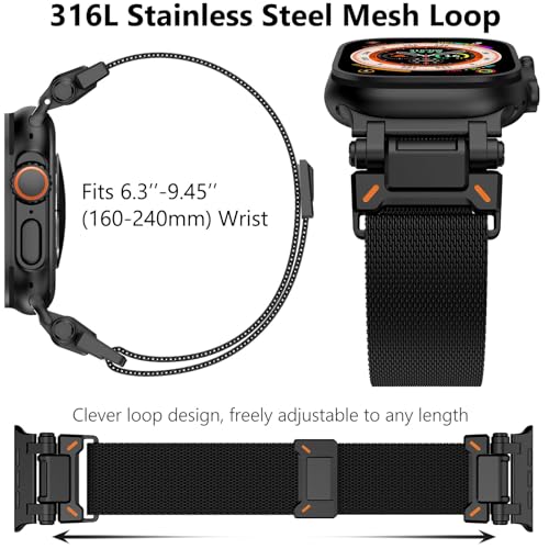 WINGLE Milanese Loop for Apple Watch Band Ultra 3/2/1 Band 49mm Series 11 10 46mm 45mm 44mm 42mm SE 3/2/1 9 8 7 6 5 4 3 Men, Magnetic Mesh Stainless Steel Metal Connector iWatch Strap, Black - Image 5