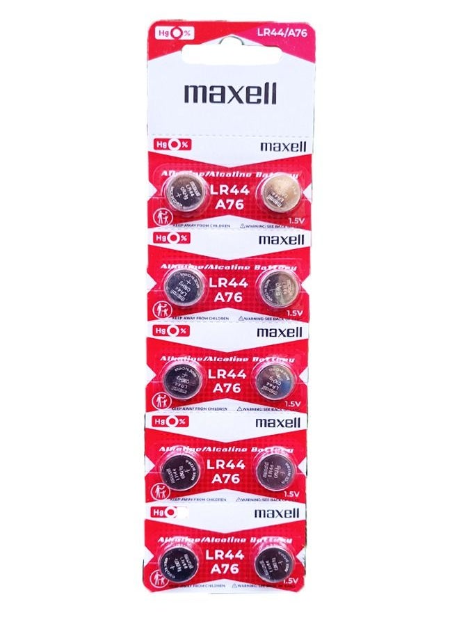 Maxell Pack Of 10 LR44 Alkaline Coin Battery 