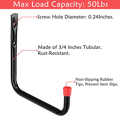 Naikozmo 8 Pack Wall Mount Storage Hooks, 9.6IN Garage Utility Hanger for Ladder, Hold Chairs, Garden Tool, Hose, Bike Black +Red 9.6Inch x 8.8Inch - Image 5