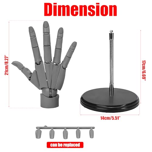 KH866 11 Right Hand Model for Drawing Articulated Flexible Artist Manikin Figure with Adjustable Joints PVC Poseable Sketching Tool Moveable Mannequin for Artists Painting Displaying Desk Decor Gray - Image 3