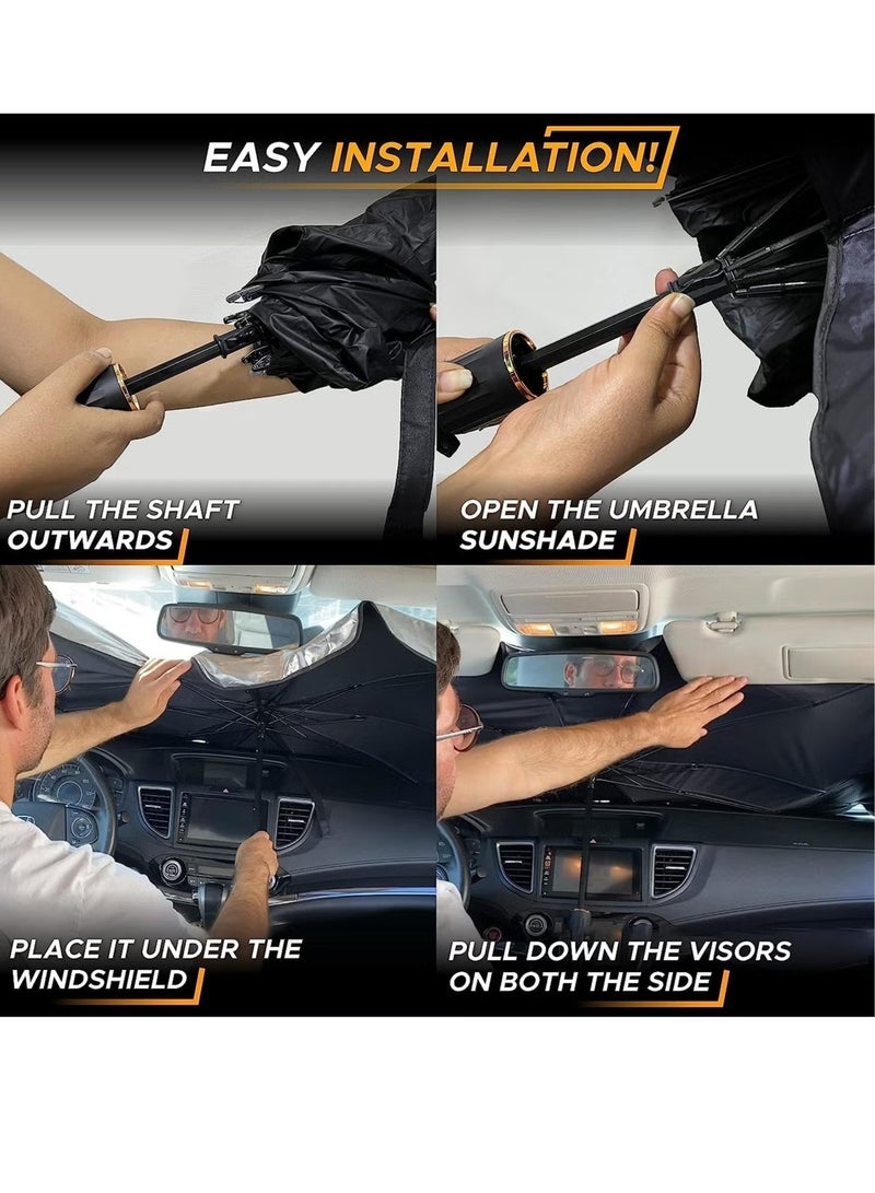 Raxoom Car Windshield Sunshade | Foldable Reflector Umbrella Sunshade for Cars, Blocks UV Rays Sun Visor Protector Sunshade to Keep Your Vehicle Cool and Damage Free (Large 55 inches x 31 inches) - Image 4
