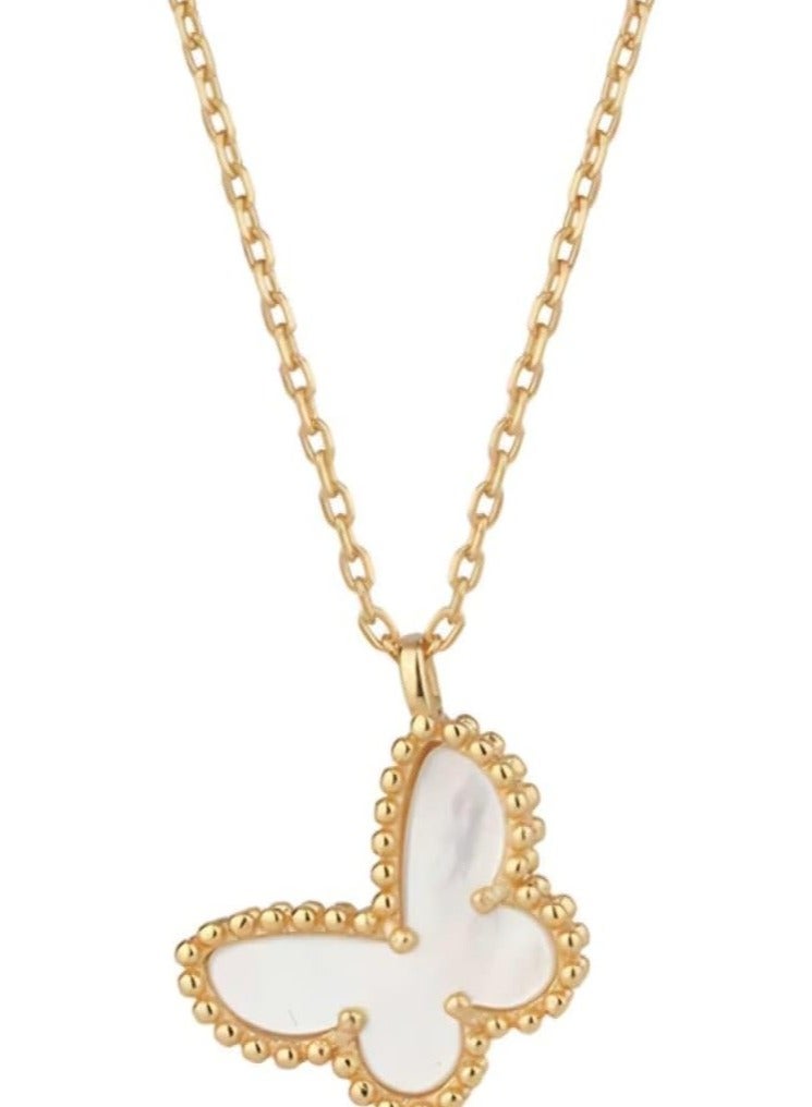 بونكا قلادة أزياء بونكا النسائية  سلسلة ذهبية على شكل فراشة بيضاء لؤلؤية - Image 2