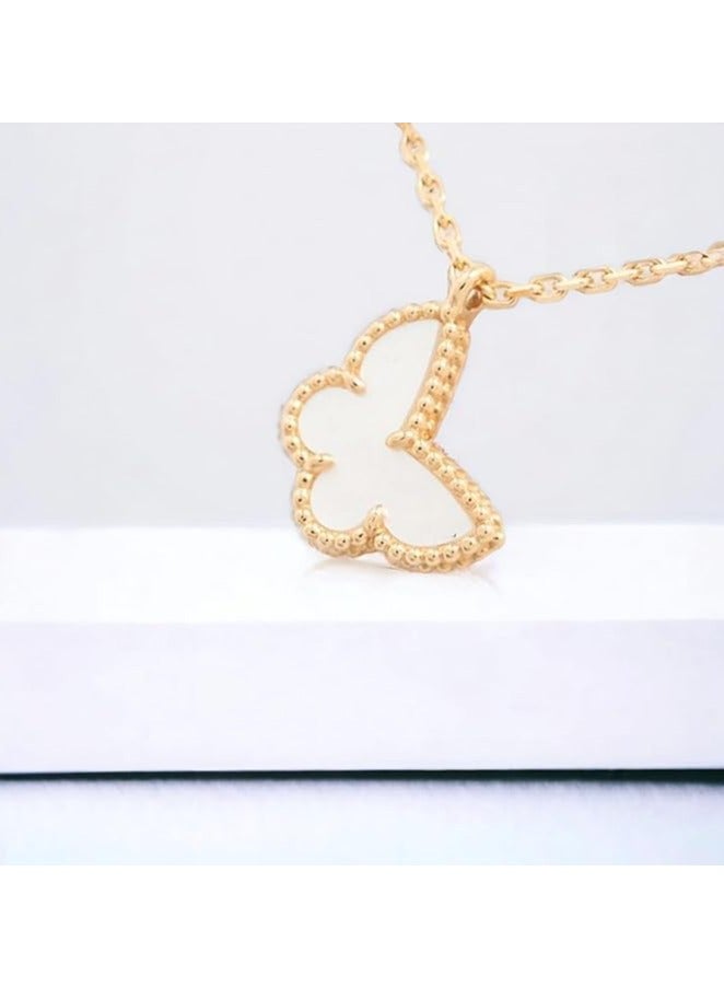 بونكا قلادة أزياء بونكا النسائية  سلسلة ذهبية على شكل فراشة بيضاء لؤلؤية - Image 3