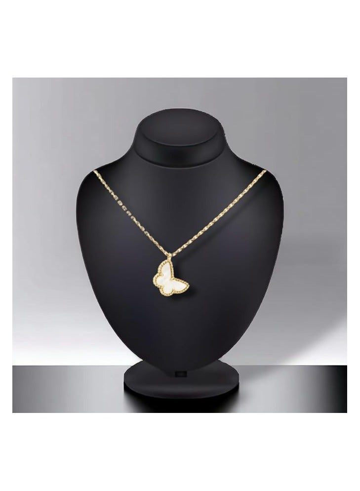 بونكا قلادة أزياء بونكا النسائية  سلسلة ذهبية على شكل فراشة بيضاء لؤلؤية - Image 4