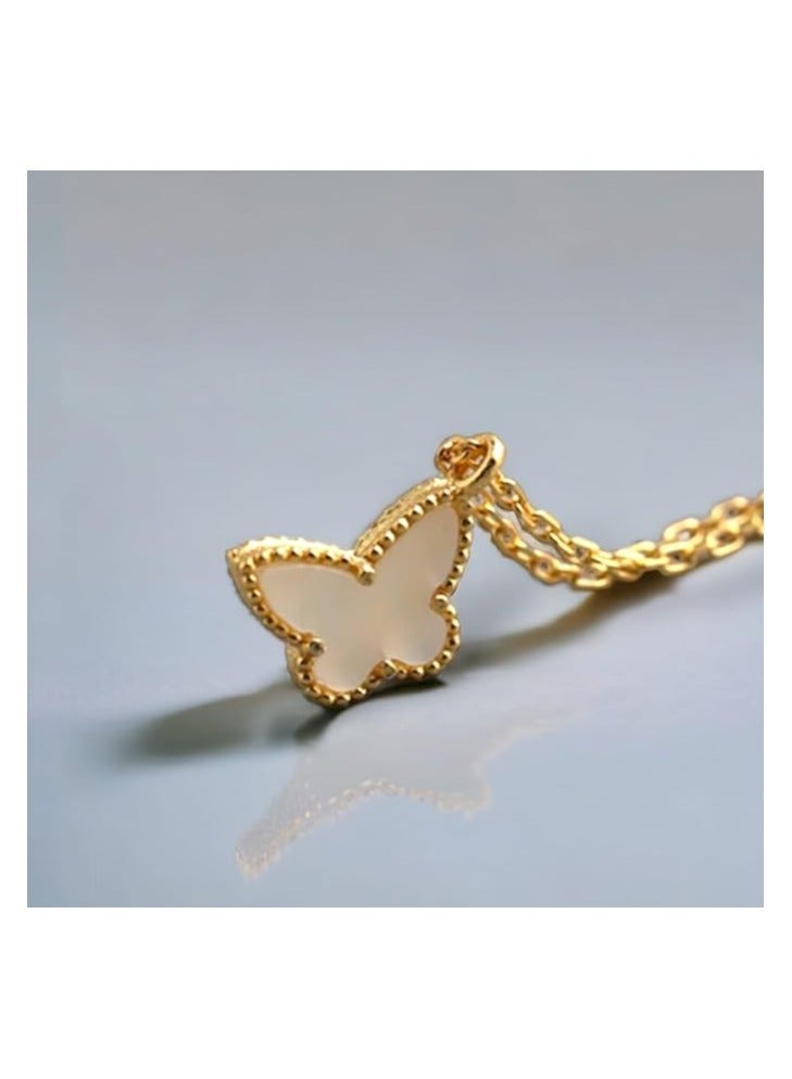بونكا قلادة أزياء بونكا النسائية  سلسلة ذهبية على شكل فراشة بيضاء لؤلؤية - Image 5