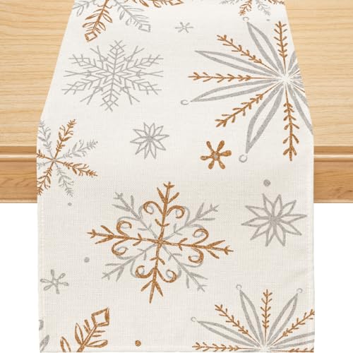 Siilues Christmas Table Runner Snowflake Decorations Christmas Runner for Table Seasonal Chriatmas Winter Holiday Decor for Indoor Outdoor Dining Table Decorations 13x108 Inch