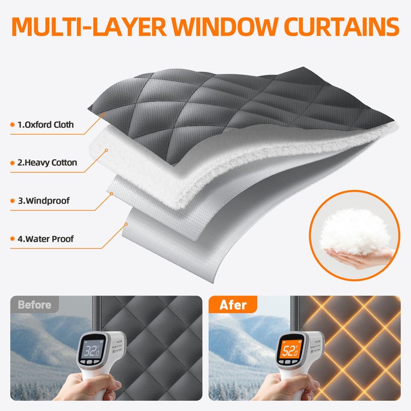 Tlany Window Insulation Kit for Winter 31"x59" Cold Weather Thermal Curtain with Heavy Cotton, Insulated Window Cover for Winter & Windows Draft Blocker for Winterizing Windows in Home RV Basementâ€“Black - Image 3