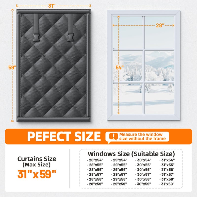 Tlany Window Insulation Kit for Winter 31"x59" Cold Weather Thermal Curtain with Heavy Cotton, Insulated Window Cover for Winter & Windows Draft Blocker for Winterizing Windows in Home RV Basementâ€“Black - Image 5