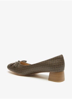 Flora Bella By Shoexpress Monogram Print Slip On Shoes with Block Heels and Bow Accent  - Image 3
