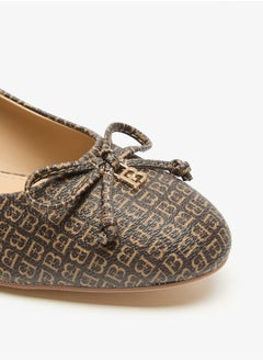 Flora Bella By Shoexpress Monogram Print Slip On Shoes with Block Heels and Bow Accent  - Image 5