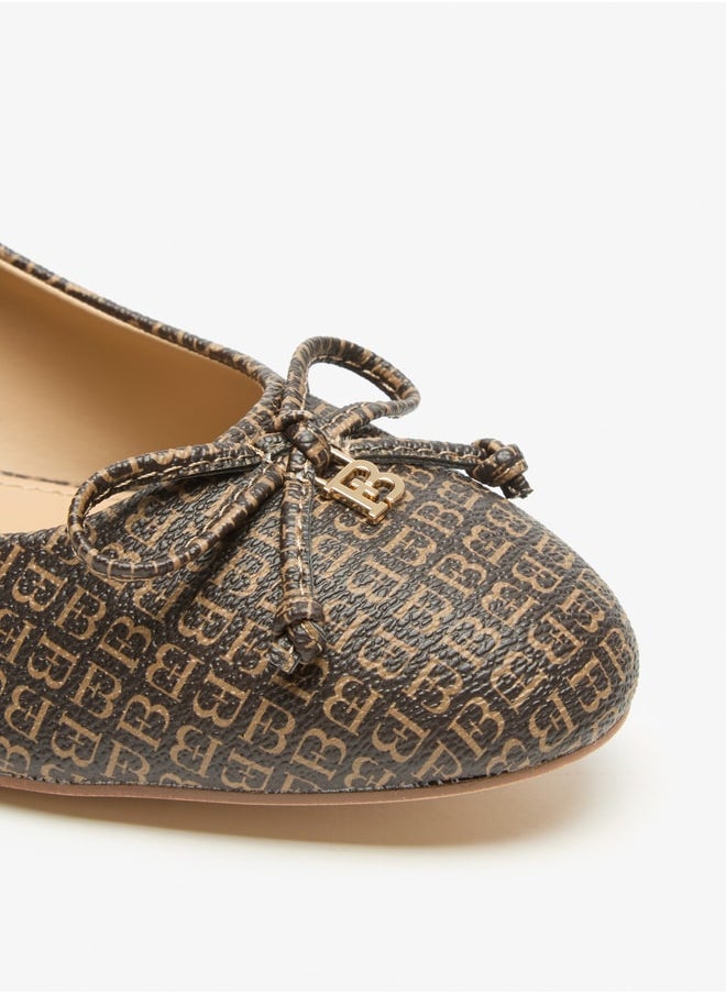 Flora Bella By Shoexpress - Monogram Print Slip On Shoes with Block Heels and Bow Accent - Image 1
