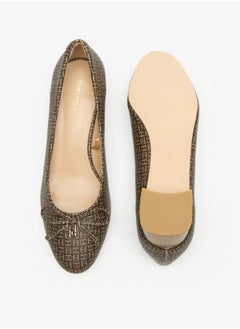 Flora Bella By Shoexpress Monogram Print Slip On Shoes with Block Heels and Bow Accent  - Image 4