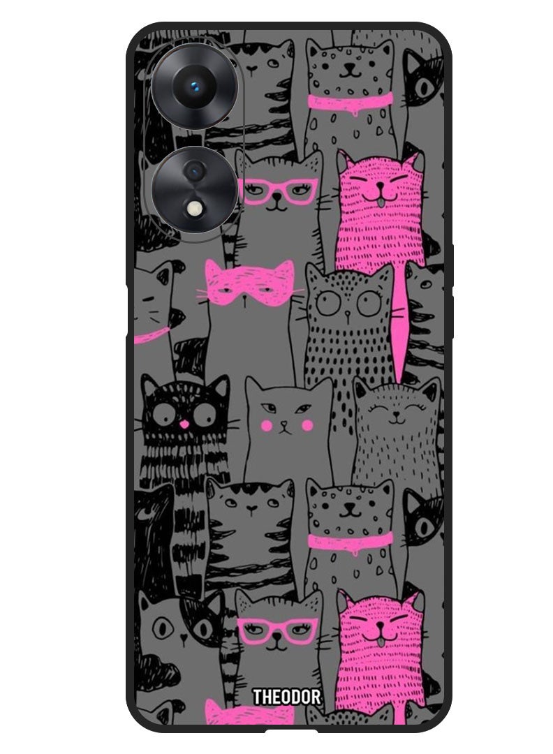 Theodor Protective Case Anti Scratch Shock Proof Bumper Cover For Oppo A98 Pink Cats - Image 1