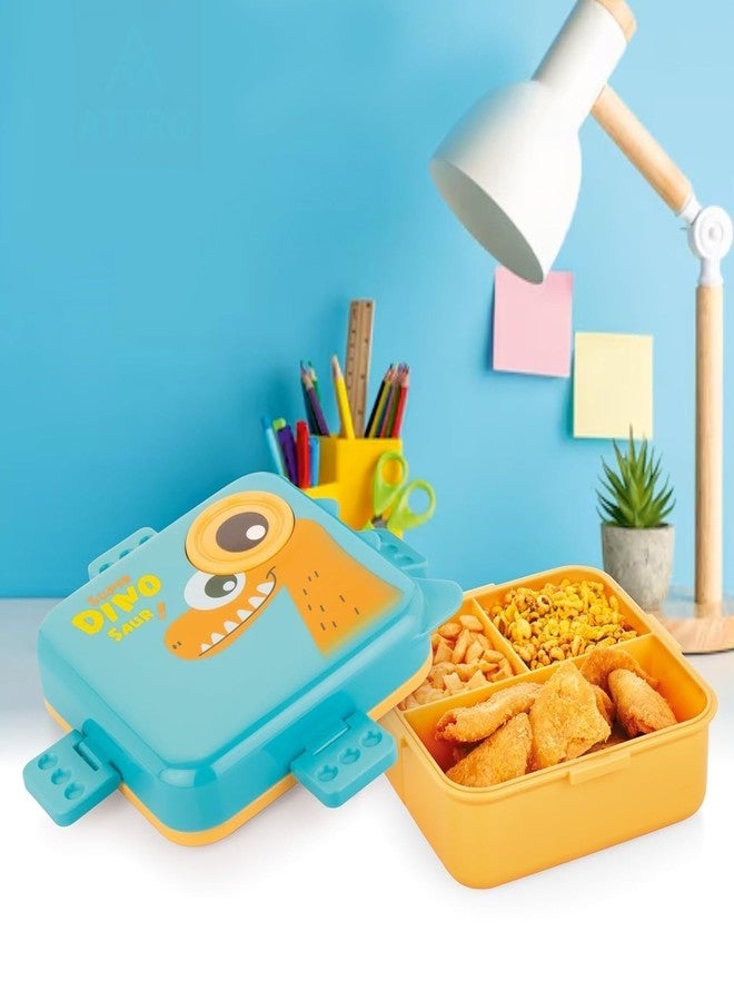 Xpandio Super Birdy Lunch Box 2 Layer Plastic Lunch Box Comes with 1 Detachable Tray, 1 Small Container & 1 Spoon Ideal for Kids BPA Free (Dino Orange) - Image 2