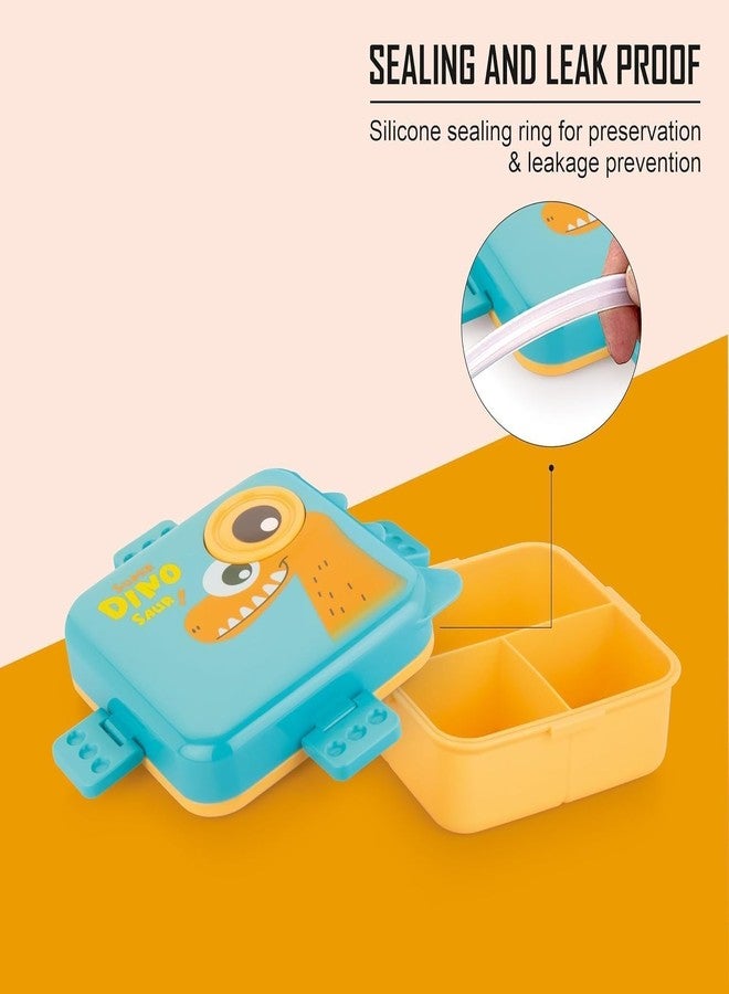 Xpandio Super Birdy Lunch Box 2 Layer Plastic Lunch Box Comes with 1 Detachable Tray, 1 Small Container & 1 Spoon Ideal for Kids BPA Free (Dino Orange) - Image 5