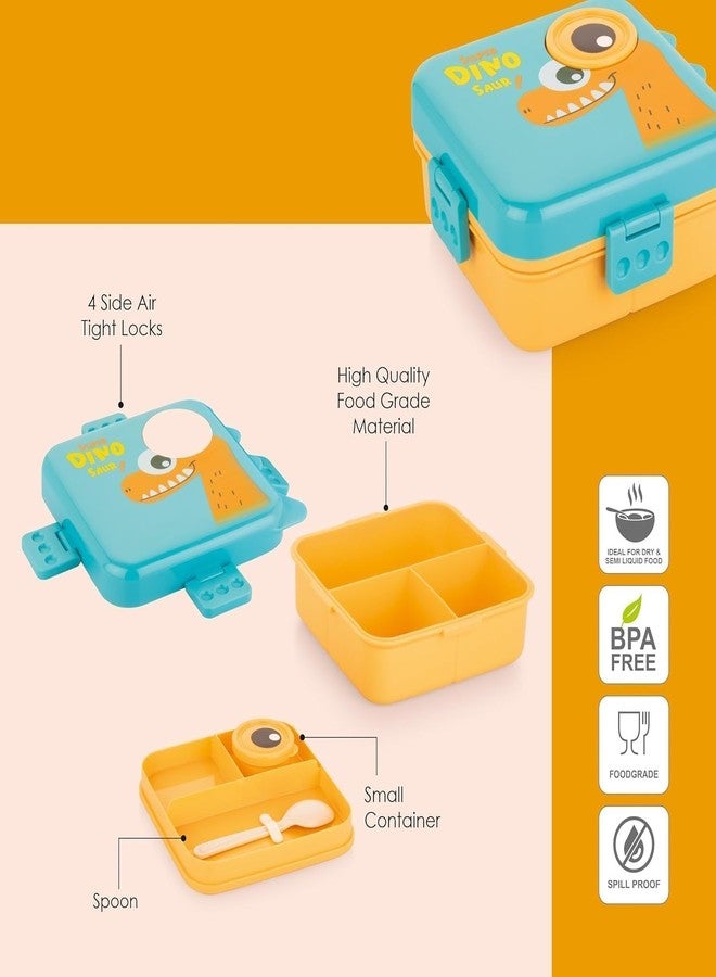 Xpandio Super Birdy Lunch Box 2 Layer Plastic Lunch Box Comes with 1 Detachable Tray, 1 Small Container & 1 Spoon Ideal for Kids BPA Free (Dino Orange) - Image 4