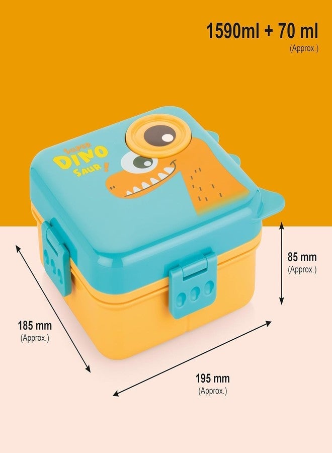 Xpandio Super Birdy Lunch Box 2 Layer Plastic Lunch Box Comes with 1 Detachable Tray, 1 Small Container & 1 Spoon Ideal for Kids BPA Free (Dino Orange) - Image 3
