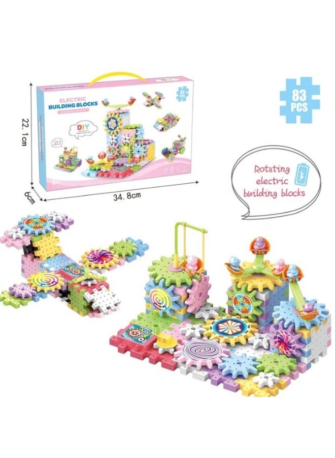 Electric Gear Building Block 83 PCES Toys - Rotating Creative Construction Toy, Motorized Toy Blocks | Portable Educational Gears Building Kit, Safe Design Stem Building Blocks Toys Set for Kids Ages 3+ - Image 1