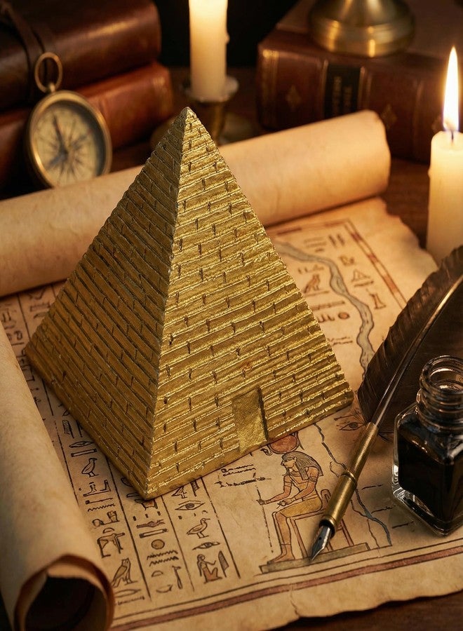 VOSAREA Egyptian Pyramid Statue Mini Resin Pyramid Figurine Sculpture Ancient Egyptian Building Model Egypt Souvenirs for Aquarium Terrarium Zen Sand Table Decor Golden - Image 3