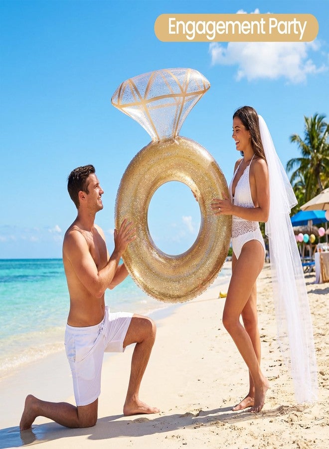 Zeraty Thickened Inflatable Pool Floats Diamond Rings for Adults, Glitter Bachelorette Party Wedding Decorations Bridal Shower Gifts, Engagement Photo Props, Swim Tubes Pool Lounging Supports 265 lbs - Image 4