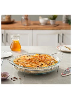Borcam Round Food Warmer with Handles - 2.95 Lit - Silver Plated Metal & Temepered Glass 