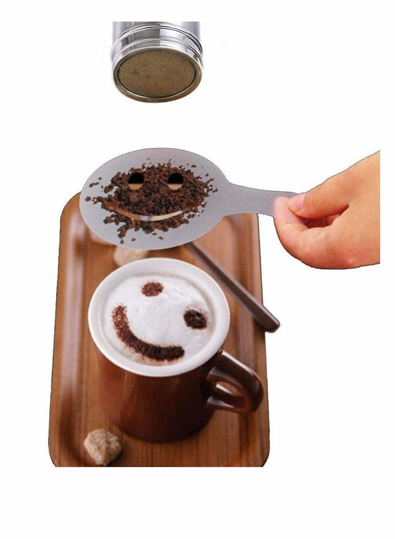 Chocolate Shaker Dusters Stainless Steel Mesh Powder for Icing Sugar Cocoa Cappuccino with Coffee Stencils, Kitchen, Drinks and Baking - Image 4